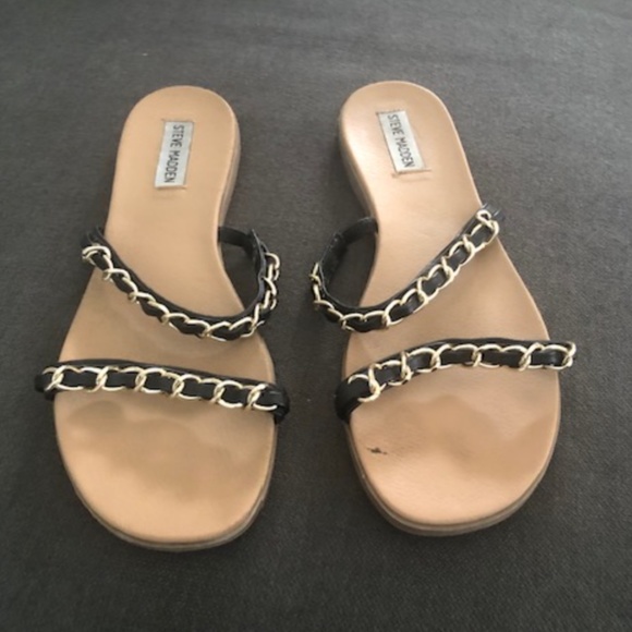 Steve Madden Sandals Black with cute chain detail sz 10 - Picture 2 of 7